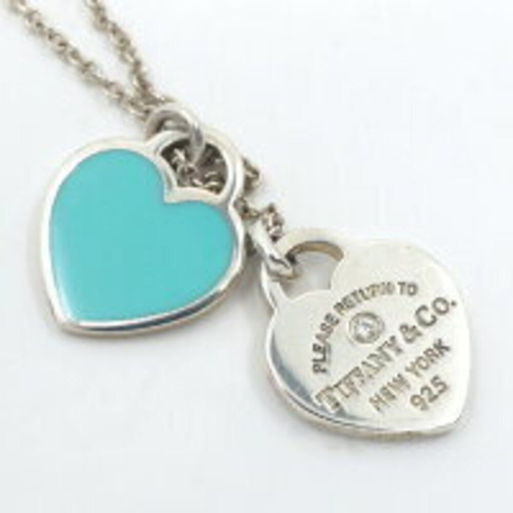 Tiffany Return to Tiffany Double Heart Tag Pendant Necklace sterling silver blue
